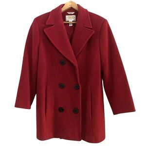 Talbots Cashmere Wool Peacoat Womens 12 Petite Red Double Breasted Jacket FLAW